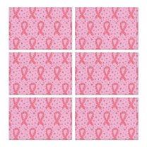 Pink Breast Cancer Ribbon Floral Pattern Summer Placemats Table Placemats Set Of 6-Linen Kitchen Washable Placemats Table Mats 11.8"x17.7" Non-Slip Heat Resistant