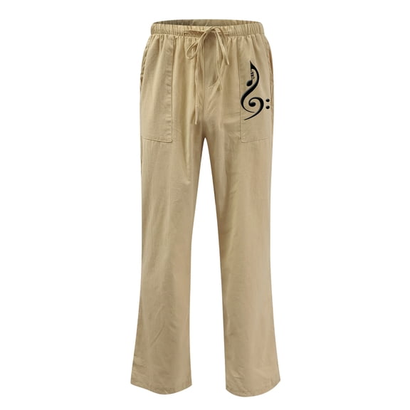 Odeerbi Cotton Linen Pants For Men Lounge Pants Solid Elastic Waistband Pants Pocket Trousers Black