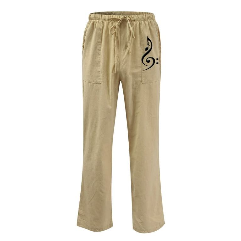 Jyeity 2023 Fall Savings Men Solid Casual Elastic Waistband Pocket Cotton  Linen Panel Trousers Pants Ski Pants Khaki Size 12 