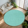thumbnail image 3 of Turquoise 6ft Round Rug, Farmhouse Burlap Solid Teal Color Modern Linen Texture Non-Skid Rubber Backing Large Area Rugs - Living Room Bedroom Home Office, Indoor Floor Mat Carpets Washable Rug, 3 of 9