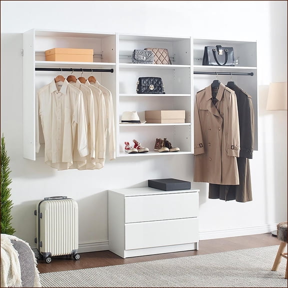 Closet Systems, Modern Modular White Oak Wood Closet, Wall Mounted | White | Wood