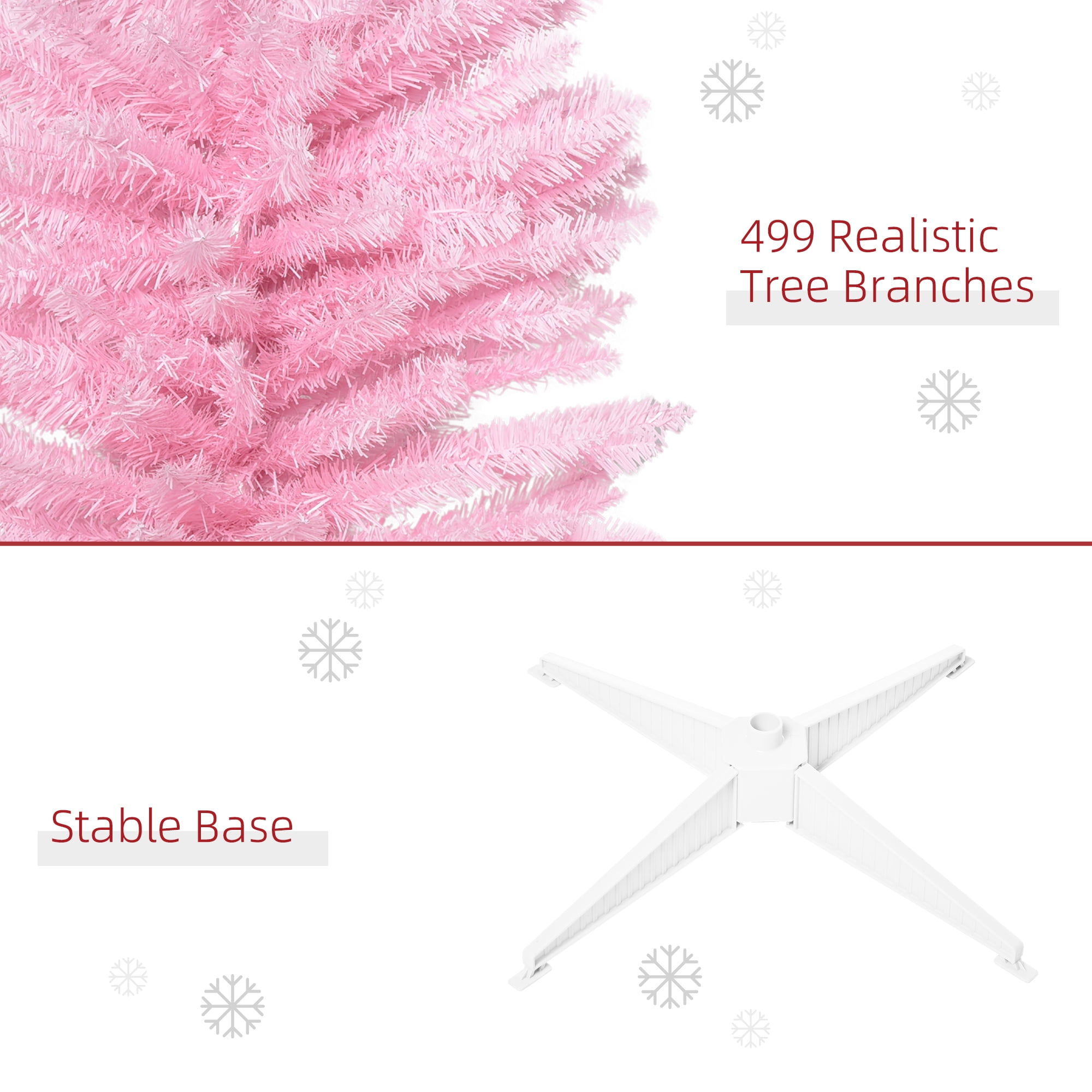 Astoutdoor Artificial Christmas Tree, Pink, Plastic, 7 ft, Slim Pencil Style, 499 Tips