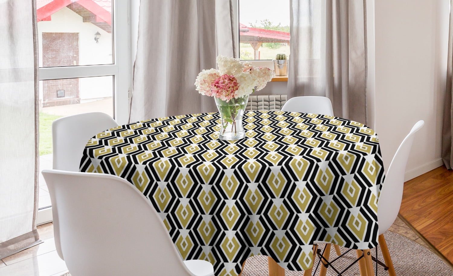 Abstract Round Tablecloth, Contemporary Geometric Pattern with