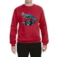 thumbnail image 2 of Trippy California Rainbow Neon Wolf Mountain Silhouette | Mens Animal Lover Crewneck Graphic Sweatshirt, Red, Large, 2 of 4