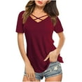 thumbnail image 2 of Fesfesfes Womens T Shirts Casual Women Casual Short Sleeve Flared Sleeves V-Neck Solid Loose T-Shirt Blouse Tops Women's Tops M(US:6), 2 of 8