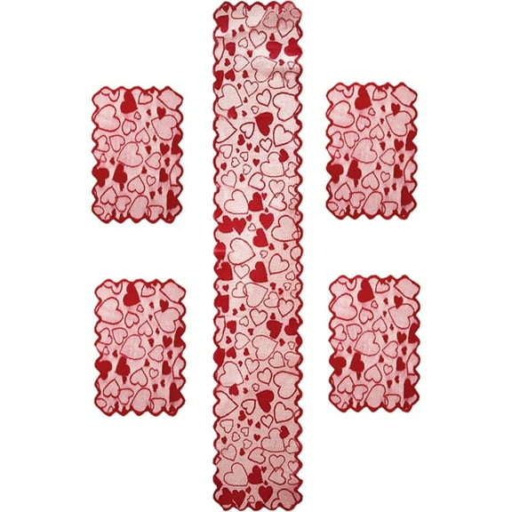 Valentine's Day Lace Table Runner and Placemats Set Decorations for Dining Table Farmhouse Holiday Table Mat Set for Valentine's Day Wedding Party Supplies