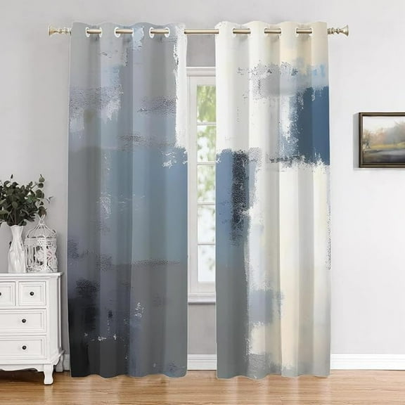 Blue Bedroom Curtains - Navy, Light Blue, Grey & White Blackout Polyester Grommet Window Curtain Treatment Drapes For Living Room 26"W x 45"L (Pack of 2)