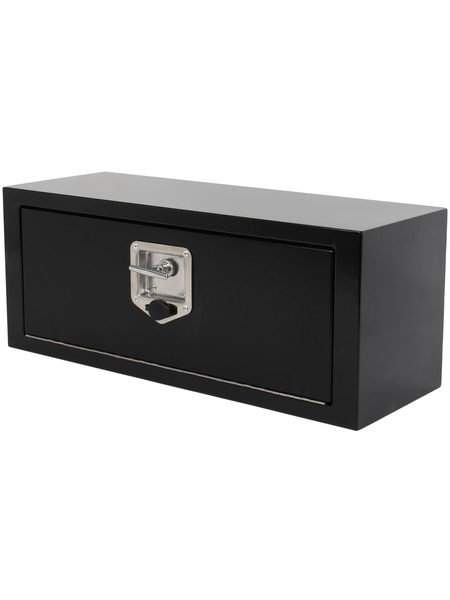 SCITOO 28inch Iron Tool Box With Key Black - Rectangle Heavy Duty Waterproof Storage Organizer Chest With Two Chains And One Lock for Truck,Trailer,Pickup,RV 27.75"x10.5"x10"