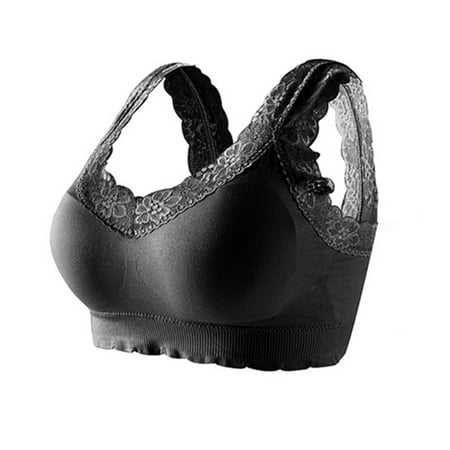 

harmtty Wide Shoulder Straps Beauty Back Full Cup Girls Bra Flower Pattern Lace Push Up Stretchy Bra for Daily Wear Black One Size