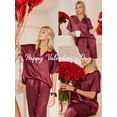 thumbnail image 4 of DAKIMOE Womens Silk Satin Pajama Sets Short Sleeve Pjs V Neck Pajamas for Women with Long Pant S to XL, 4 of 9