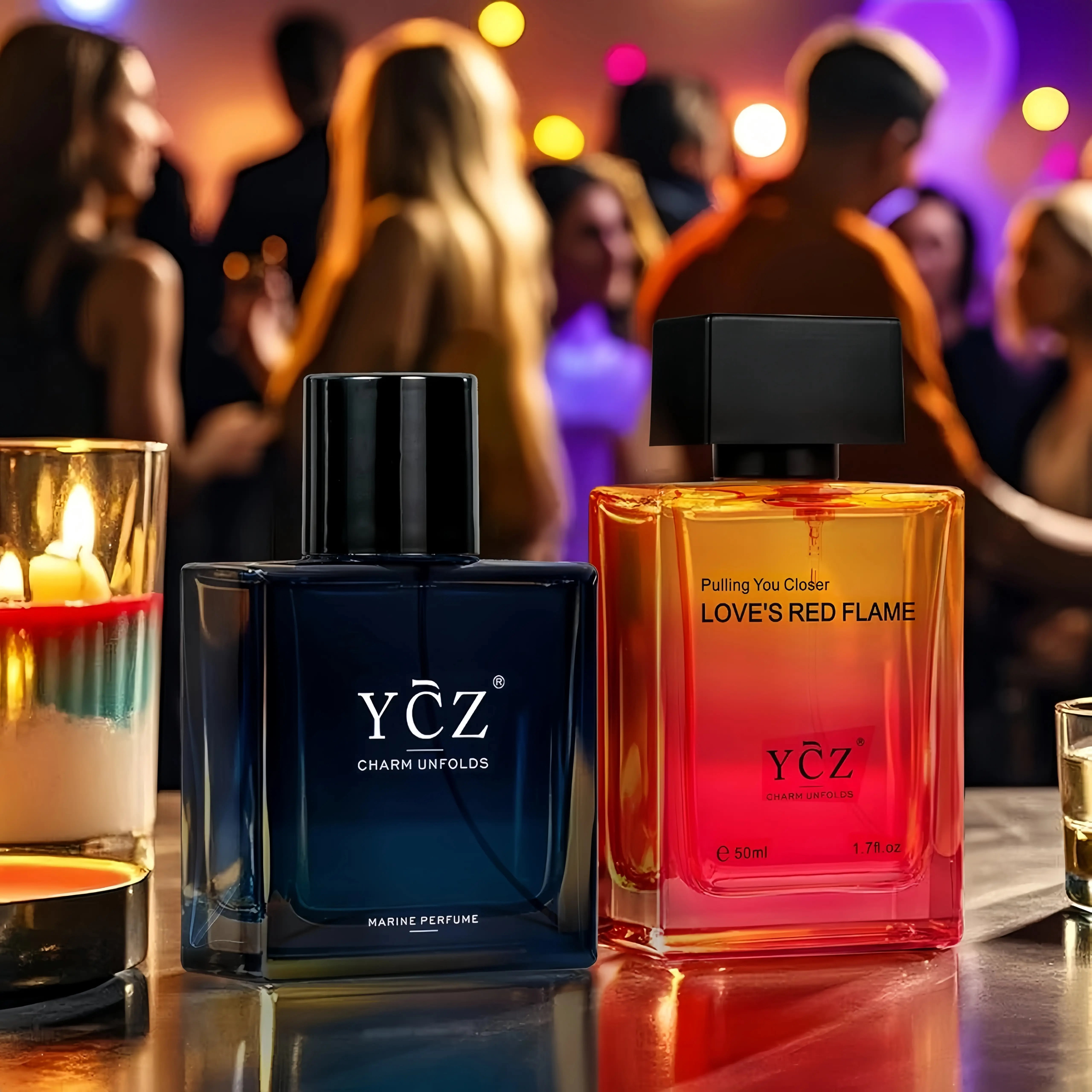 YCZ Men's Cologne Gift Set (2 Pack) - Marine Perfume & Love's Red Flame - Long Lasting Eau de Parfum - Fresh Aquatic & Spicy Wood Fragrance Bundle