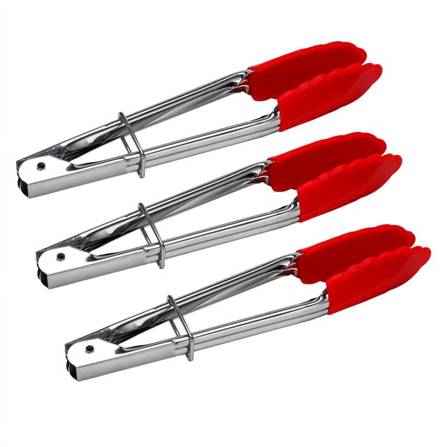 Pinzas pequeñas con puntas de silicona de 7 pulgadas para cocina, juego de 3, perfectas para servir comida, cocinar, hacer ensaladas y asar a la parrilla