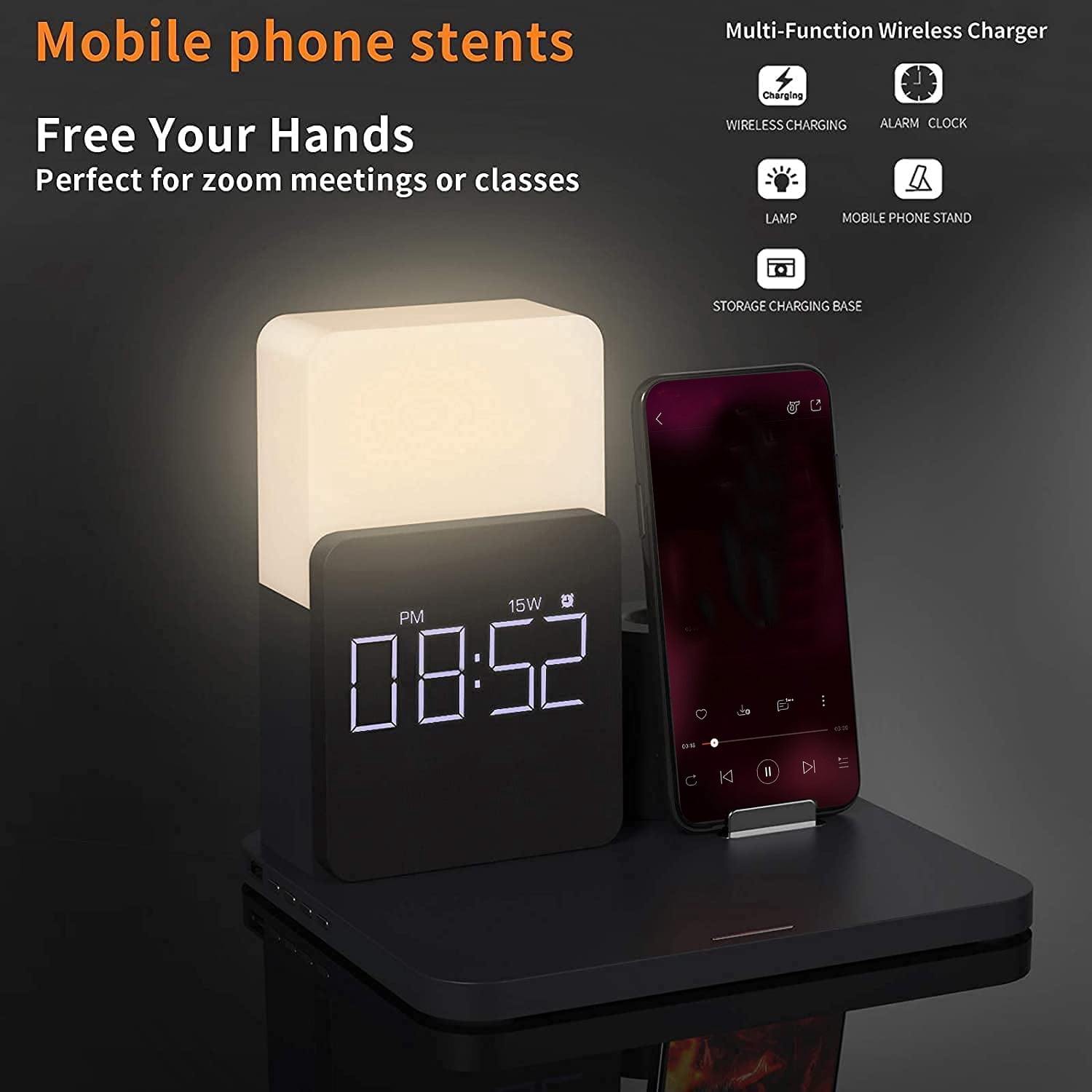 5-in-1 15W Fast Wireless Charging Station for iPhone 16/ 15/ 14/ 13/ 12 Pro/ Max, Apple Watch, AirPods, Samsung - with Night Light, Charging Cable | Home Office Charger Stand for Multiple Devices