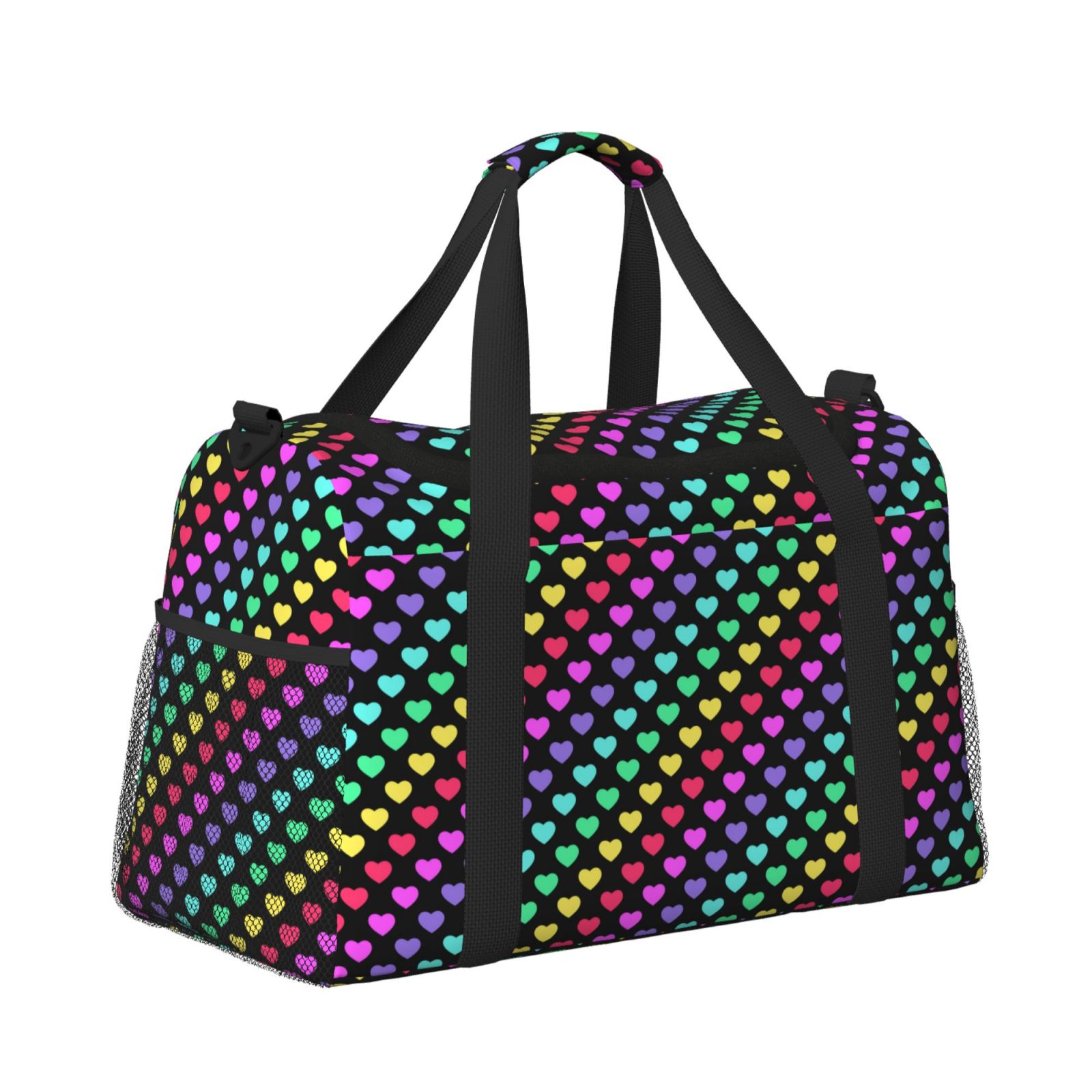Fuzoiu Rainbow Hearts Print Travel Duffle Bag,Carry On Tote Bags,Duffel Bag,Sport Gym Bag, Hospital Bag for Labor and Delivery, Overnight Bag,Luggage Bag