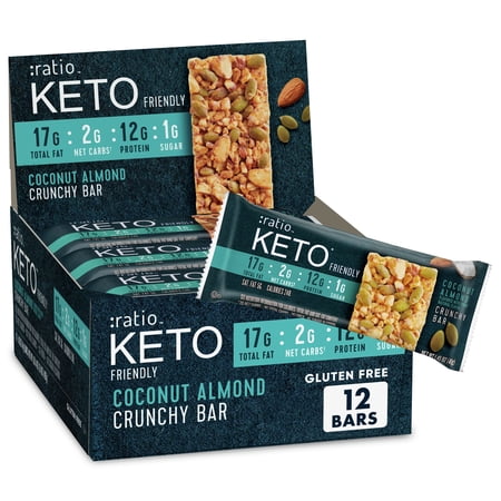 :ratio KETO Friendly Crunchy Bars  Coconut Almond  Gluten Free Snack  12 ct