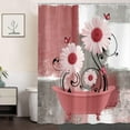 thumbnail image 4 of Red Daisy Flower Shower Curtain, Farmhouse Floral and Butterfly in Bathtub Shower Curtains for Bathroom, Rustic Country Abstract Geometric Floral Bath Decor Bathtub Set with 15 Hooks 70X70in, 4 of 6