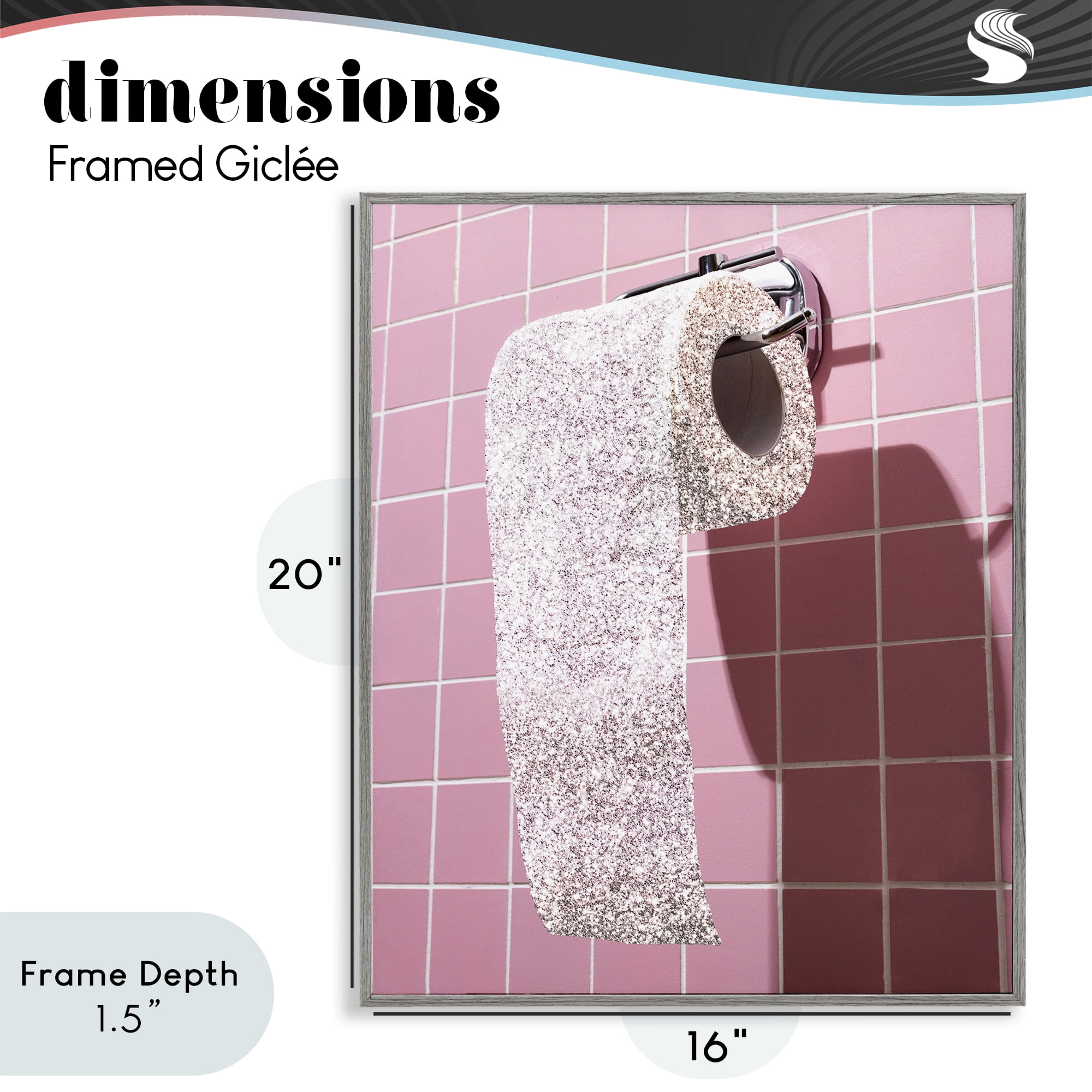 Stupell Industries Glitter Pink Toilet Paper Gray Framed Giclee Art, design by CAD Designs