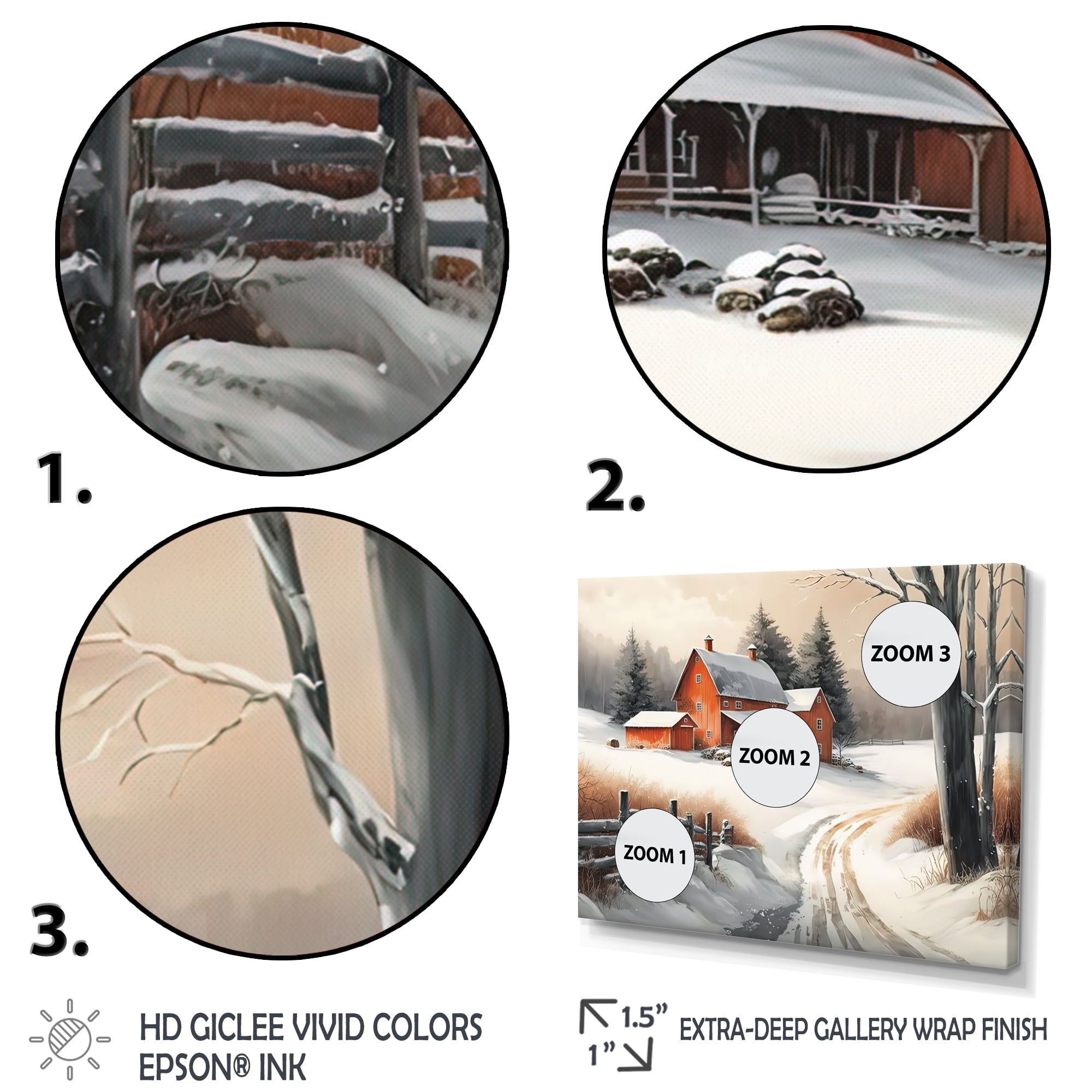 Designart Red Barn Scenery In Winter III Canvas Wall Art