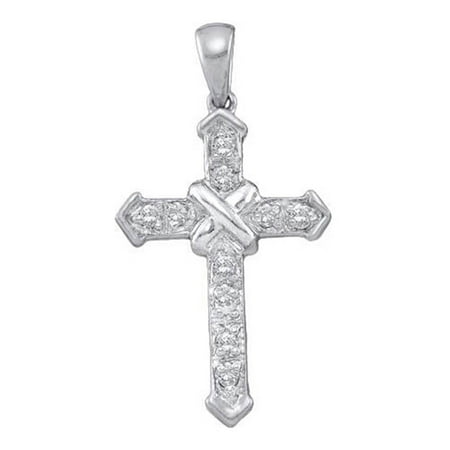 14k White Gold 0.10CT Round Brilliant Cut Diamond Ladies Cross Pendant