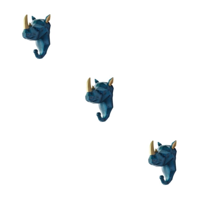 Transemion Crochet Tête d'Éléphant en Résine pour Besoins de Suspension Polyvalents Forme Animale Manteau Crochet Rétro Bleu (Rhin) 3Ensemble