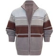 thumbnail image 2 of Ceisia Men's Casual Knitted Zipper Cardigan Stand Collar Color Block Gift Striped Solid Outerwear, 2 of 9