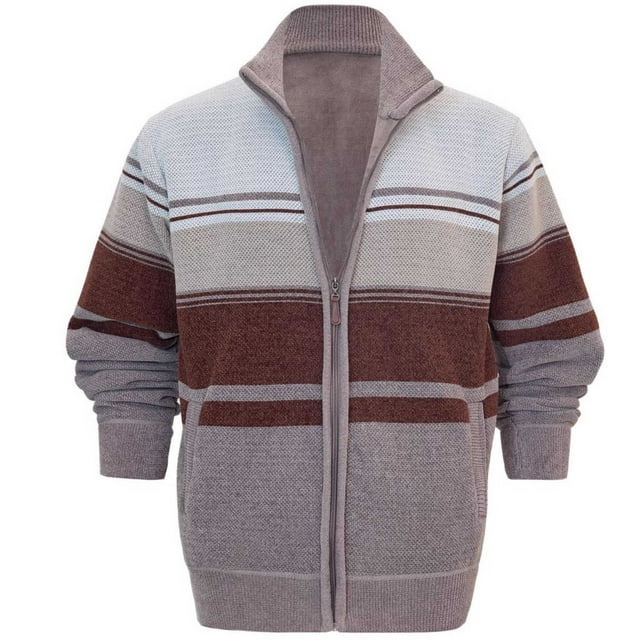 Men's Cardigan Sweaters Knitted Men's Sweater Cardigan with Zipper StandUp Collar and Color Block Design Color Block Sweater