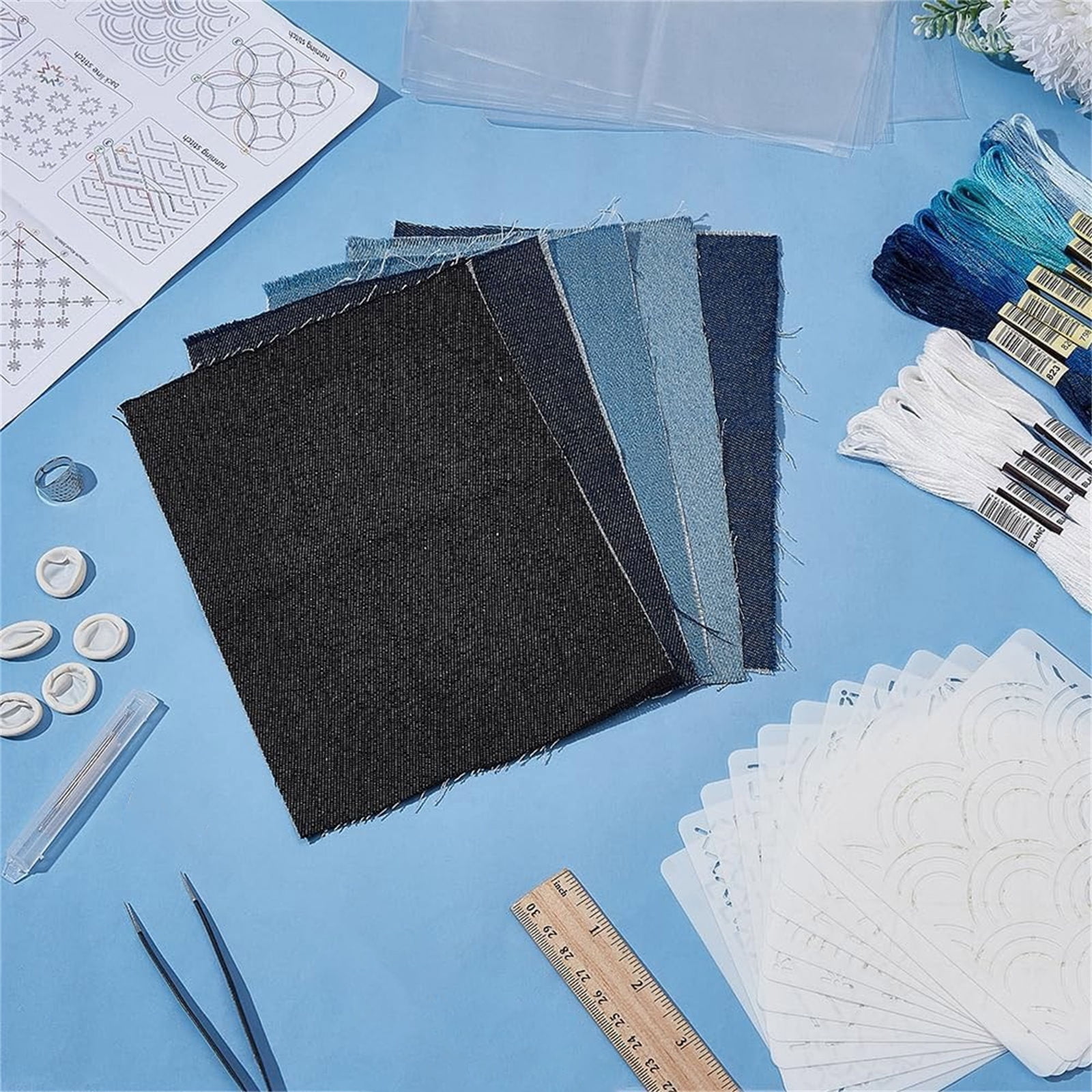 45Pcs Japanese Sashiko Embroidery Set With High Tenacities Thread And Stencils For Craft Projects