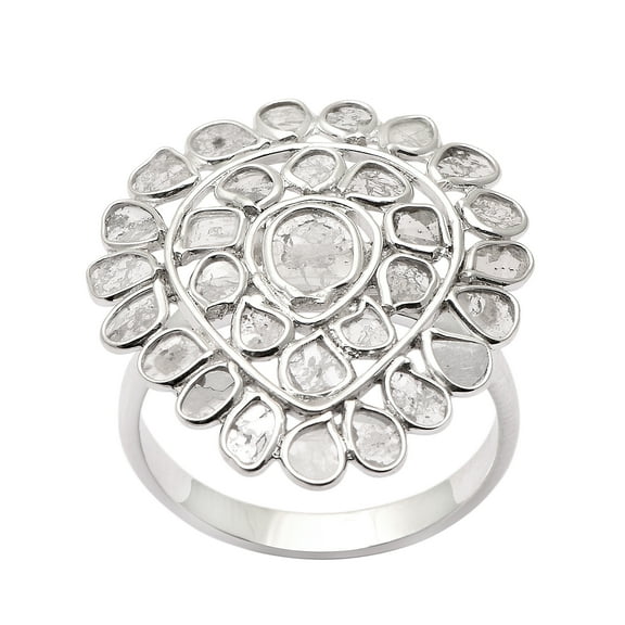 Mooneye 2.00 CTW Natural Diamond Polki Cluster Mother's Day Gift Ring 925 Sterling Silver
