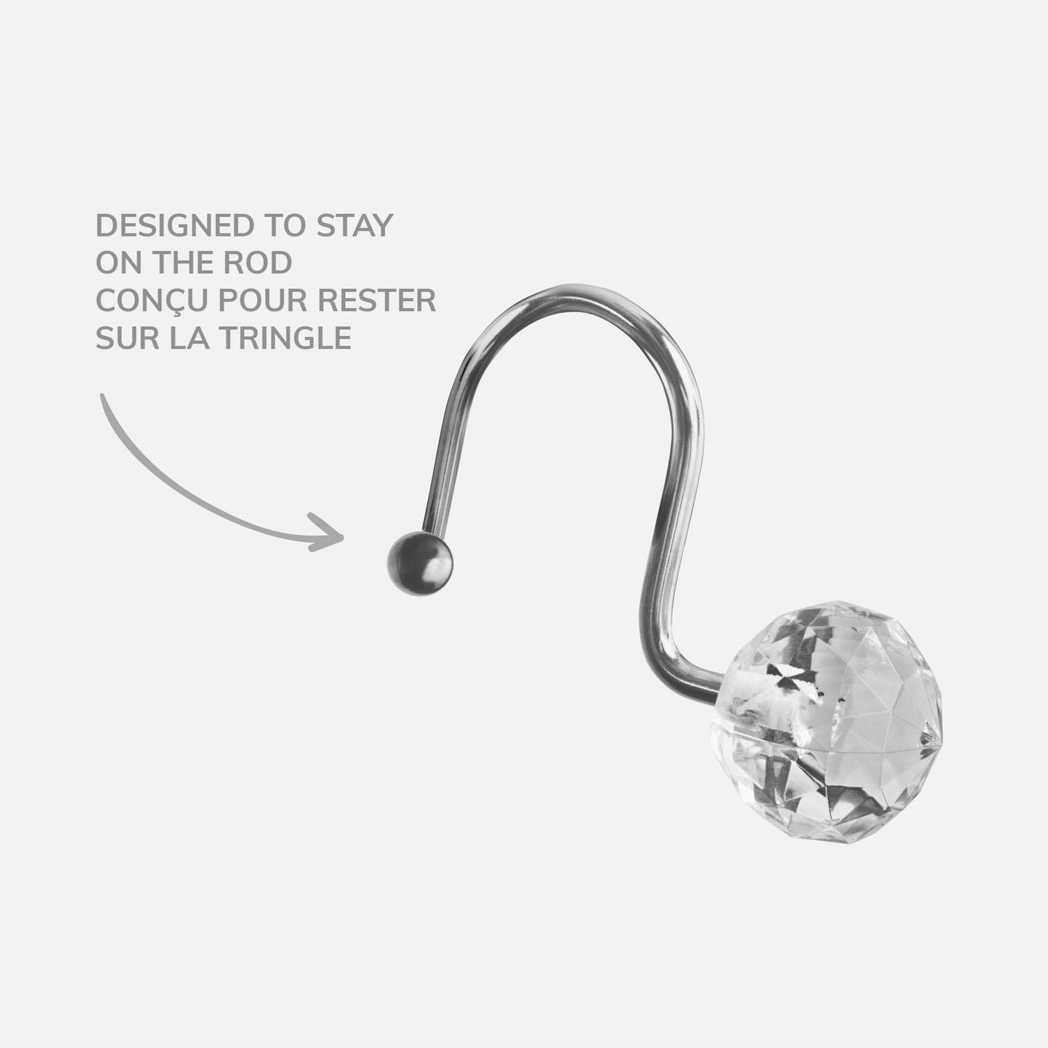 Mainstays Crystal Ball Metal Shower Curtain Hooks, Chrome, Set of 12