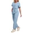 thumbnail image 2 of mihongmao Scrubs for Women Fit 4-Way Stretch Nursing Outfit Trendy Short Sleeve V-Neck Top Elastic Waist Pocket Pants Sets Light Blue M, 2 of 5