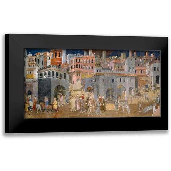 Lorenzetti, Ambrogio 14x9 Black Modern Framed Museum Art Print Titled - Effetti del Buon Governo in citta