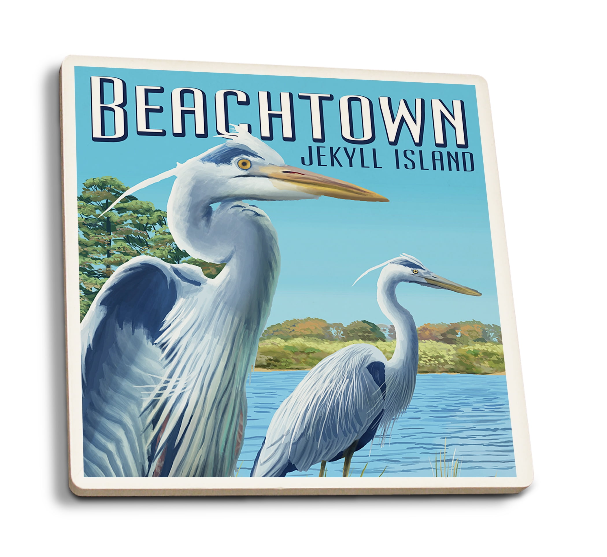 Beachtown Jekyll Island, Blue Herons Lantern Press Poster