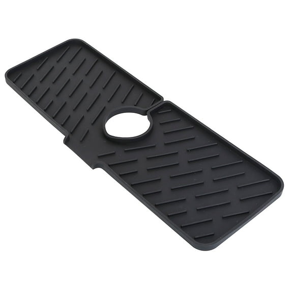 Silicone Faucet Handle Drip Catcher Tray Mat, TeqHome Kitchen Faucet Sink Splash Guard, Drying Mat for Kitchen Counter & Bathroom Kitchen Sink, Black