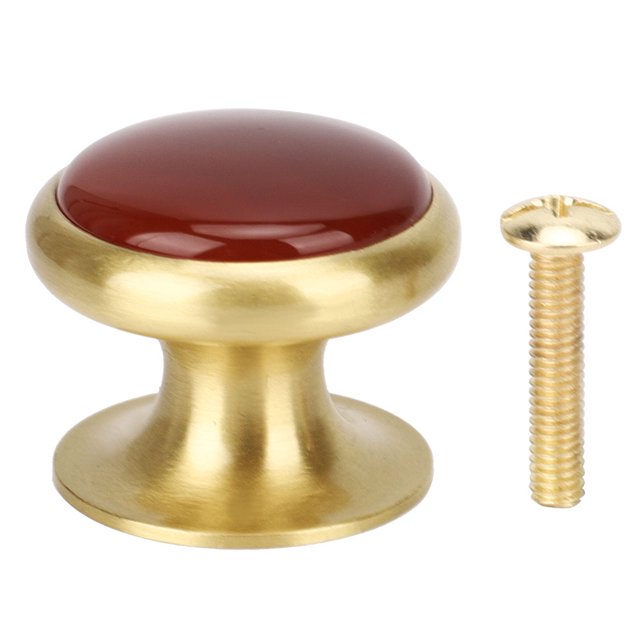 Perilla de latón con un solo orificio, perilla de armario de color ágata roja, accesorio para muebles del hogar