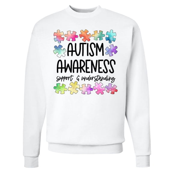 Inktastic Autism Awareness Support and Understanding Puzzle Pieces Adult Sweatshirt