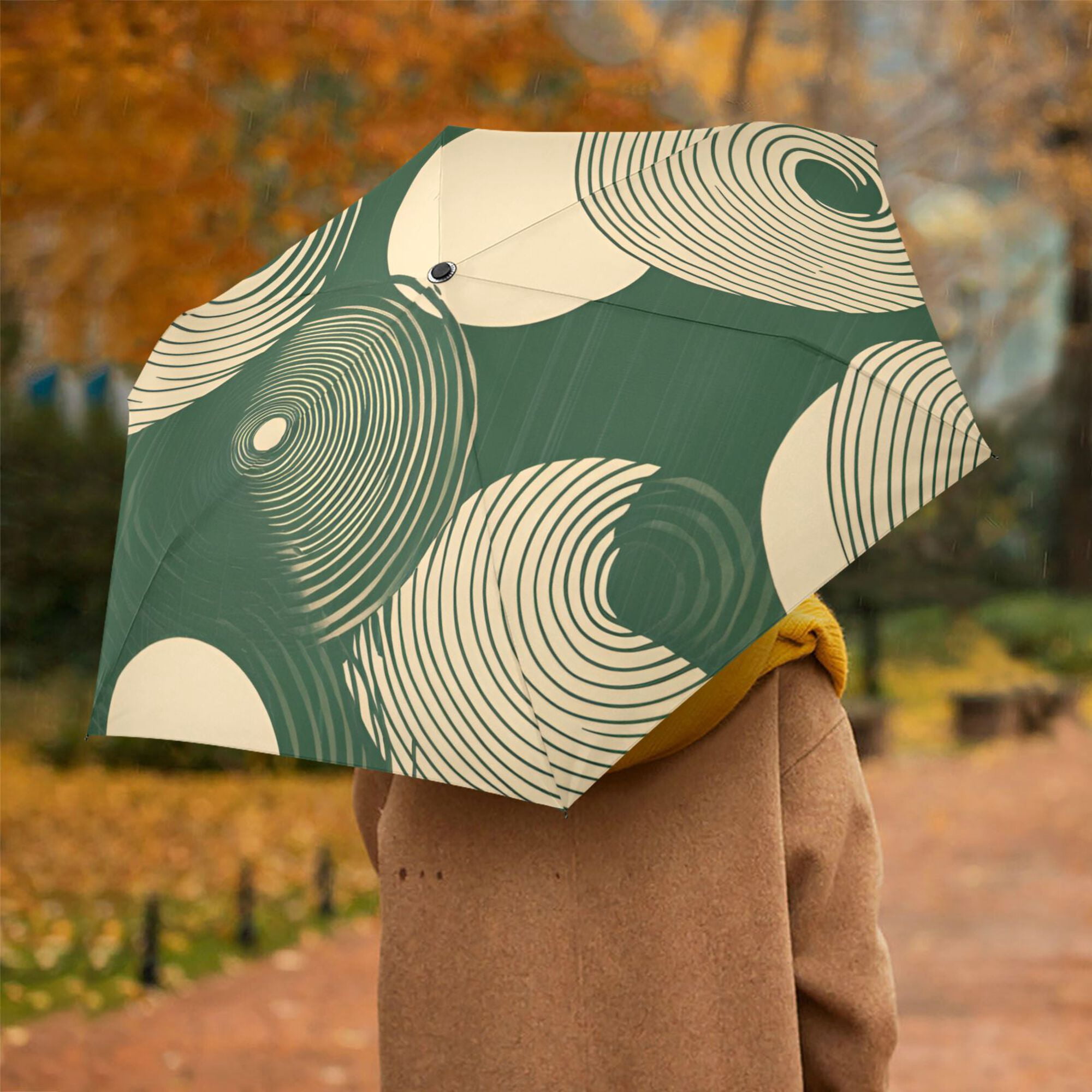 FORMRS Travel Umbrella Folding Auto Open Close Windproof Rain UV Protection, Beige Abstract