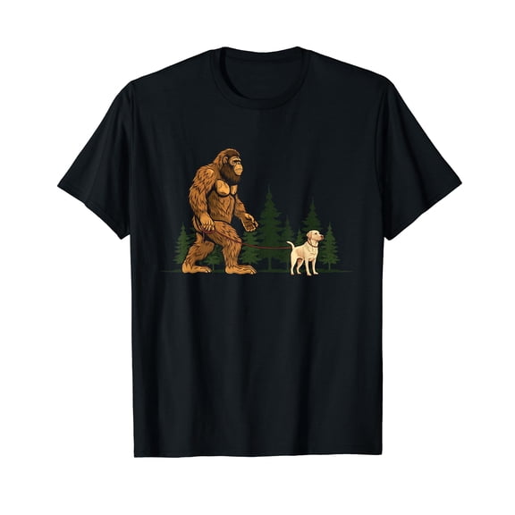 Funny Labrador Retriever Bigfoot Dog Walking Dog Mom Dad Black T-Shirt