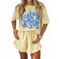 thumbnail image 2 of Women'S Ruffle Hem Drawstring Elastic Waist Gingham Casual Shorts with Pockets Yellow M, 2 of 6