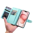 thumbnail image 6 of Wallet Case for Google Pixel 9 / Pixel 9 Pro 6.3-inch, Litchi Leather Flip Zipper Purse Cover with Card Holder, Detachable Wristlet, Kickstand Shockproof Protective Phone Case,Lake blue, 6 of 9