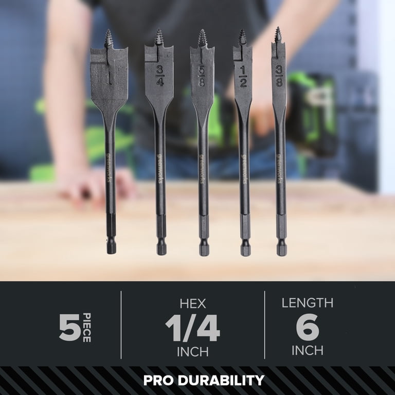 Greenworks Pro 5-Piece Spade Bit Set, High Carbon Steel photo 2