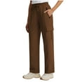 thumbnail image 3 of Tdoqot Womens Cargo Pants Waterproof- Casual Relaxed Fit Wide Leg Elastic Waist Hiking pants Brown Size L, 3 of 8