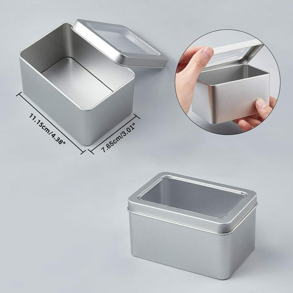 about 6PCS Tinplate Storage Boxes Empty Storage Tins Case Rectangle Containers with Large Clear Window