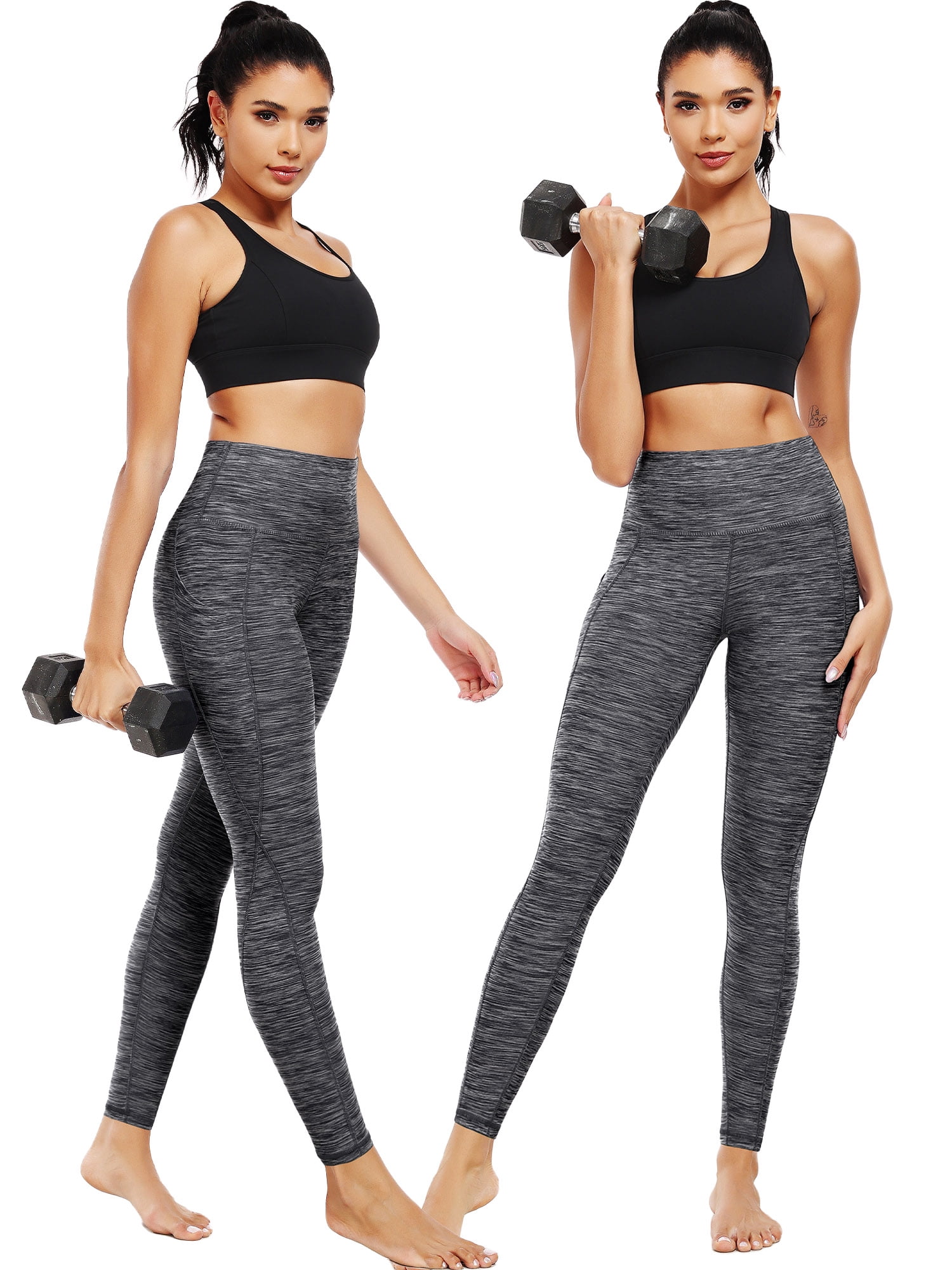 NELEUS Womens Yoga Leggings Ankle High Waist Tummy Control with Side Pocket,Black+NavyBlue,US Size S
