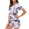 thumbnail image 5 of Defitshape Women's Summer Pajama Set Tie Dye 2 Piece Comfy Sleepwear Loose Soft Lounge Set Lightweight Holiday Sleeping Pj Set Short Sleeve Shorts Pjs Navy Large, 5 of 5