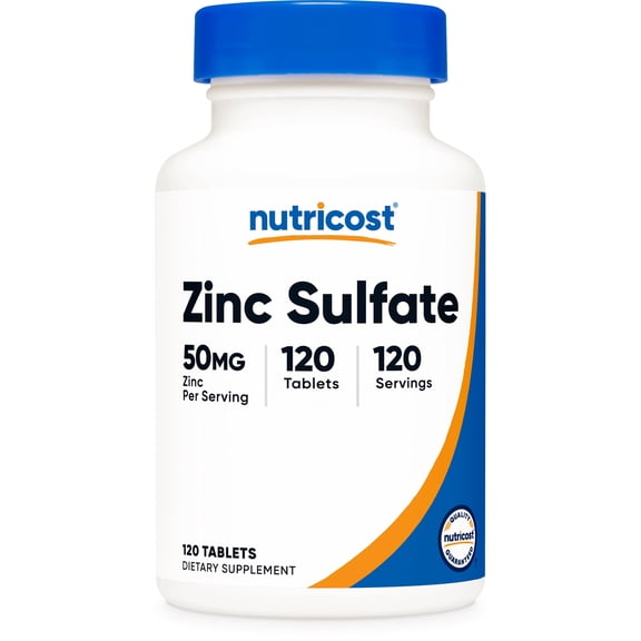 Nutricost Zinc Sulfate (50mg) 120 Tablets - Vegan, GMO-Free, Gluten-Free