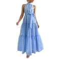 thumbnail image 2 of SUNSIOM Robe Longue pour Femme, Élégante Robe d'Été Sans Manches à Col Roulé à Carreaux, Robe Évasée, Robe de Cocktail avec Ceinture, 2 of 8