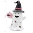 thumbnail image 3 of Star Moon Hollow Resin Ghost Statue Holding Pink Pumpkin Lantern, Halloween Cute Witch Hat Ghost Figurine, Warm Glow Pastel Halloween Tabletop Decor, 3 of 6