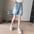 thumbnail image 5 of LRen Girls Ripped Jean Shorts High Waisted Straight Leg Denim Cute Jean Shorts with Pockets & Frayed Hem 4-14Y, 5 of 9