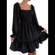 thumbnail image 3 of Vestido Mini de Fiesta Fluido con Escote Cuadrado, Larga, Volantes y Farol para Mujer Negro L, 3 of 9