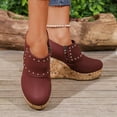 thumbnail image 3 of Women's Wedge Heel Platform Dress Shoes Fashion Studded Faux Leather Slip On Cork Low Top Ankle Boots Red Size 9, 3 of 8
